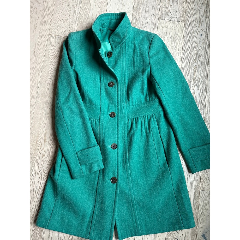 J.Crew Emerald Green Wool Blend Funnel Neck Empire Waist Coat Size 10